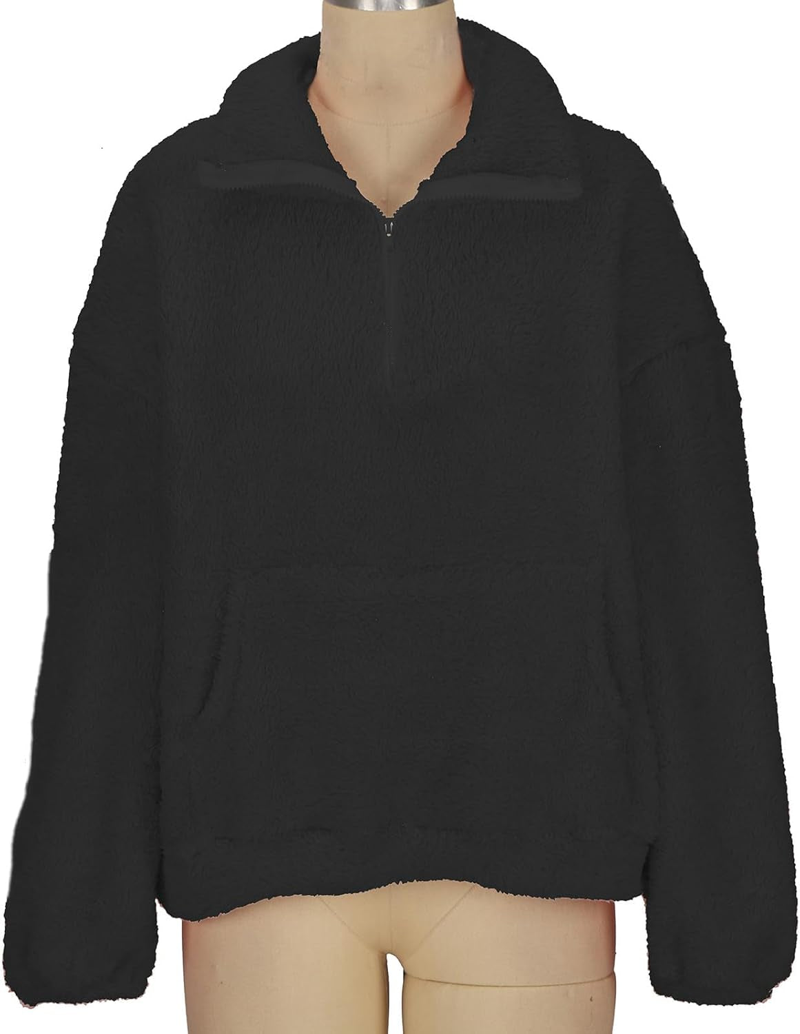 Womens Long Sleeve Sherpa Fleece Crop Jacket Full Zip Stand Collar Coat with Pocket