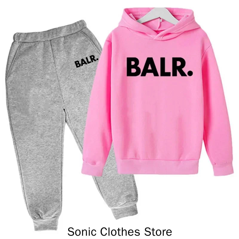 Brand Balr Kids Tracksuit Boys Girls Sweatshirt Sweatpants 2 Piece Suit Spring Autumn Children Hooded Sets Fashion Casual Hoodis