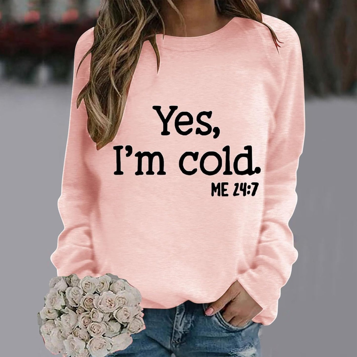 Yes I'M Cold Me 24:7 Sweatshirt Women Funny Letter Print Pullover Crewneck Raglan Long Sleeve Tops Color Block Pink
