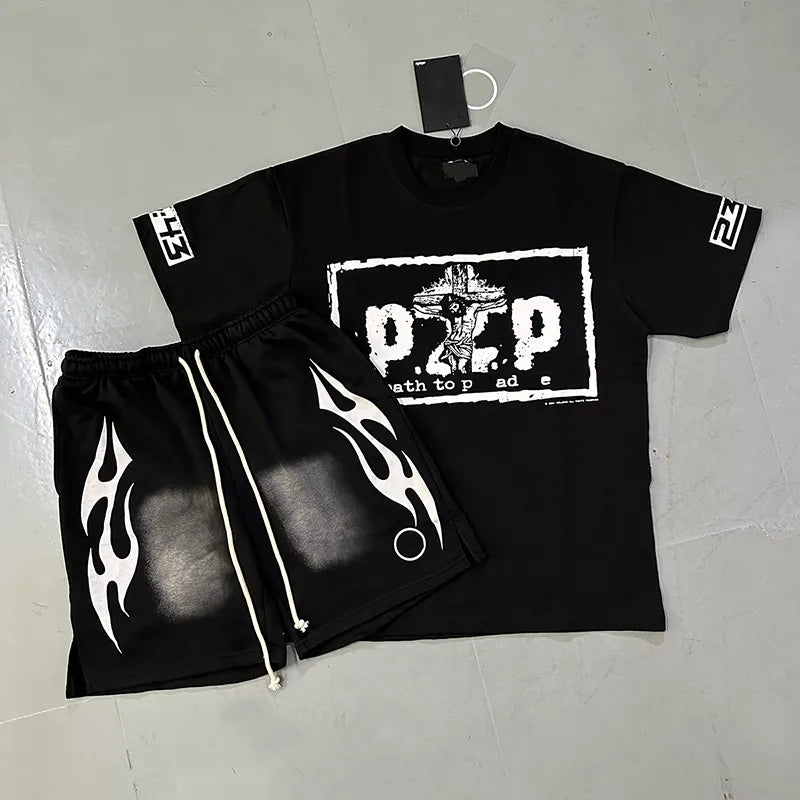 Mens Designer T Shirt NFC Graphic Tees Sport Shorts Hip Hop Short Sets Tracksuit Unisex Tops High Street Retro Women T-Shirts Eur Size S-Xl