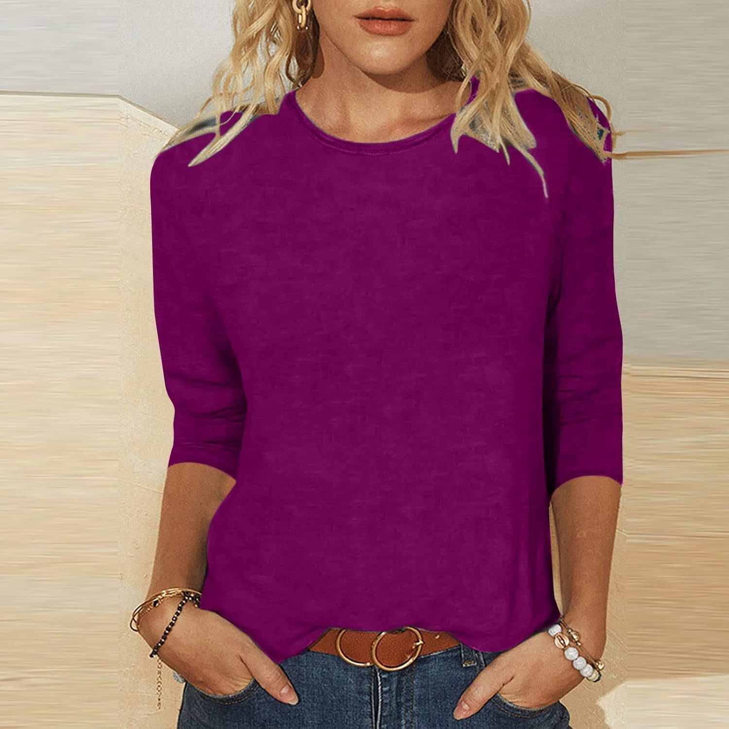 Womens Casual Tops 3/4 Sleeve Crewneck T-Shirt Marble Print Tops 2024 Fashion Ladies Shirts Blouse for Teen Girls