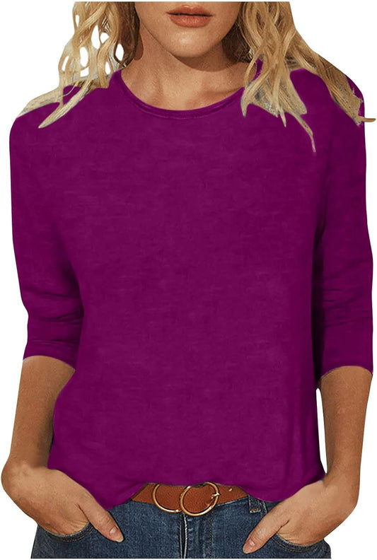 Womens Casual Tops 3/4 Sleeve Crewneck T-Shirt Marble Print Tops 2024 Fashion Ladies Shirts Blouse for Teen Girls