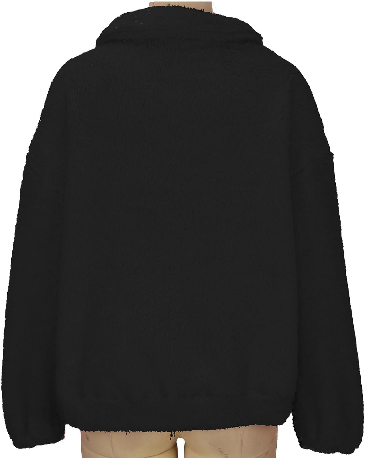 Womens Long Sleeve Sherpa Fleece Crop Jacket Full Zip Stand Collar Coat with Pocket