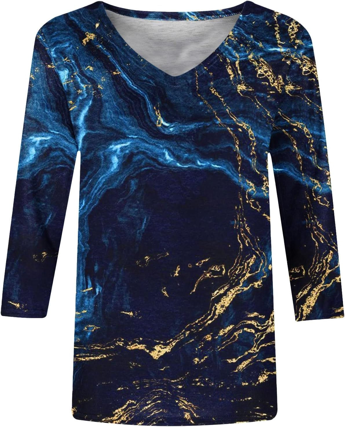 Womens Casual Tops 3/4 Sleeve Crewneck T-Shirt Marble Print Tops 2024 Fashion Ladies Shirts Blouse for Teen Girls