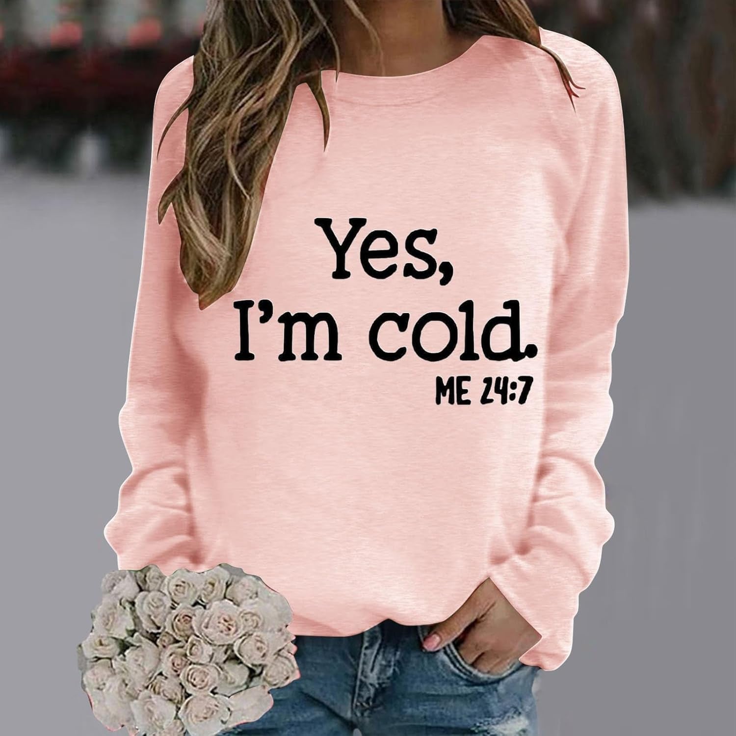 Yes I'M Cold Me 24:7 Sweatshirt Women Funny Letter Print Pullover Crewneck Raglan Long Sleeve Tops Color Block Pink