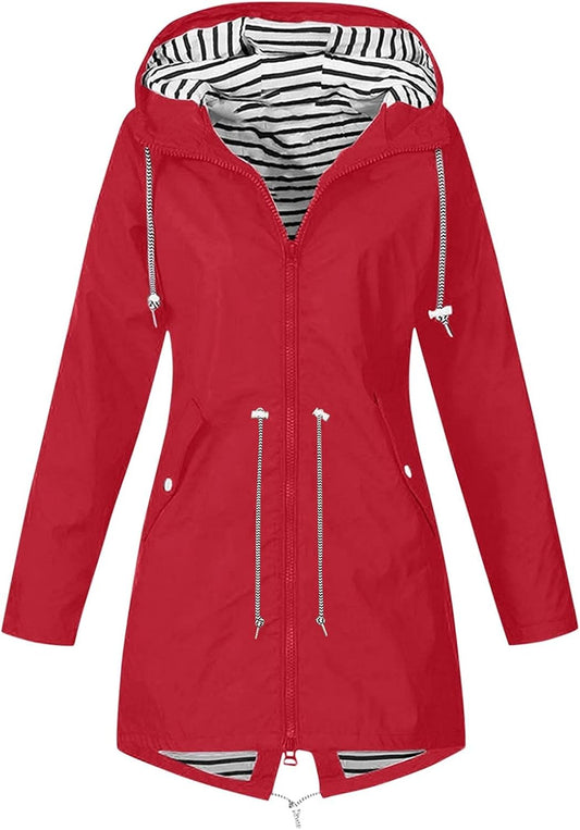 Women'S Long Raincoat with Hood Outdoor Lightweight Windbreaker Rain Jacket Waterproof,Waterproof Trench Coat